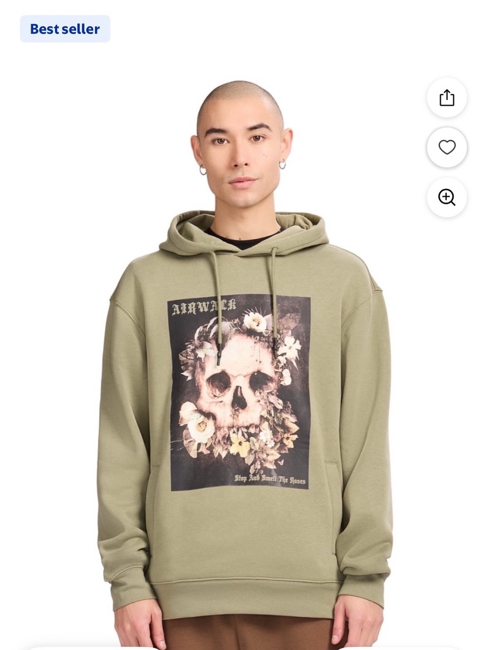 Airwalk Olive Green Hoodie with Floral Skull Graphic